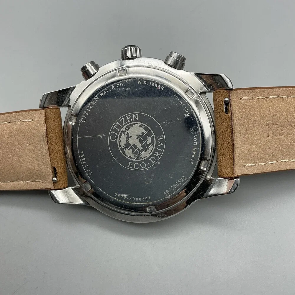 Citizen Eco-Drive Brycen Mens Watch 43mm Silver Tone Brown Leather Chronograph